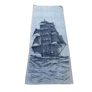 VTG 90s Gramercy International Nautical Clipper Ship Beach Towel 28x65 resort